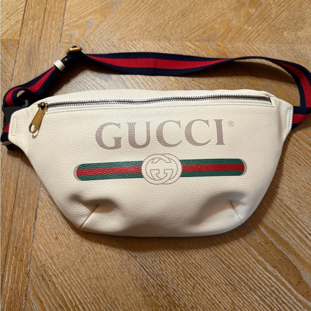 Large Gucci Cream Logo Belt Bag